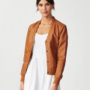 The Londoner Lamb-Leather V neck Cardigan in Tan sz 2/4 NWT